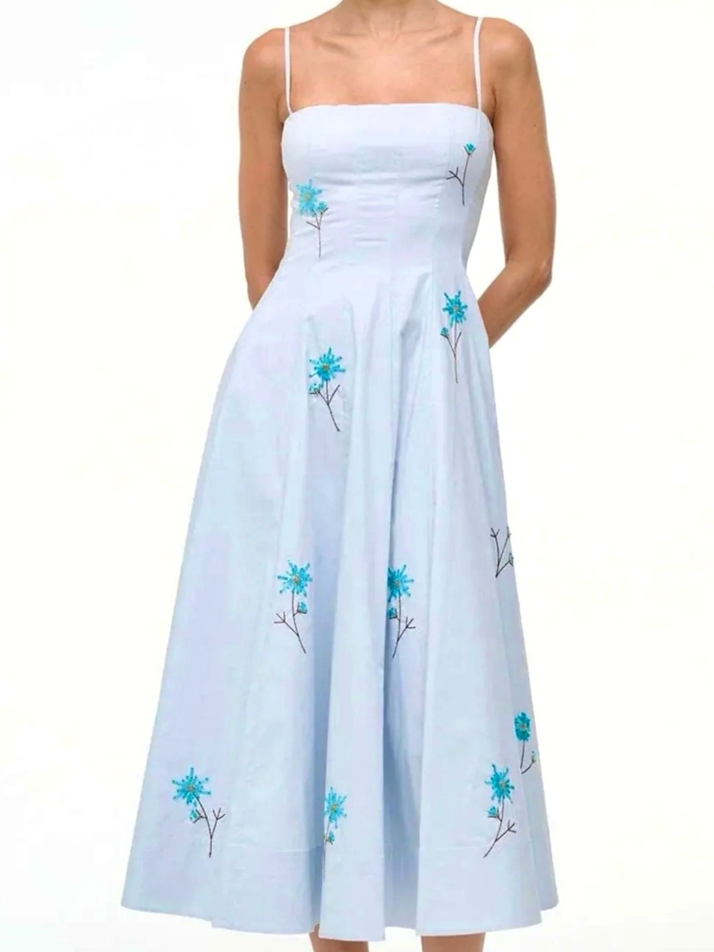 NWT Staud Wylie Embroidered Midi Dress Dandelion Sky 🌟Rare Find🌟 - Picture 2 of 16